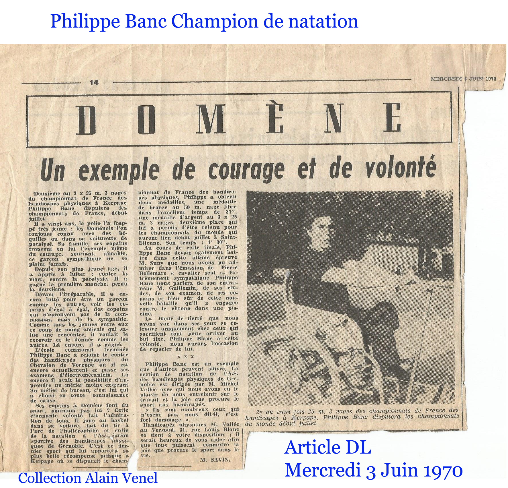 Banc philippe champion france natation juin 1970