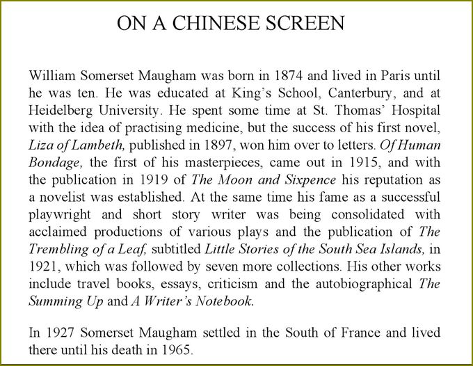 On a chinese screen somerset maugham 1874 1965