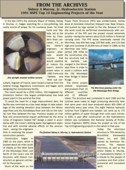 Sidney A Murray JR Hydroelectric station news letter 1