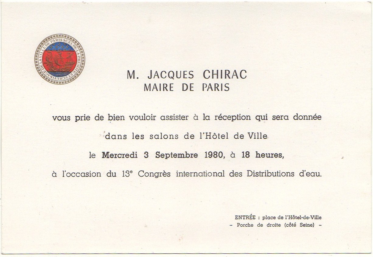 1980 invitation 3 sept chirac mairie paris
